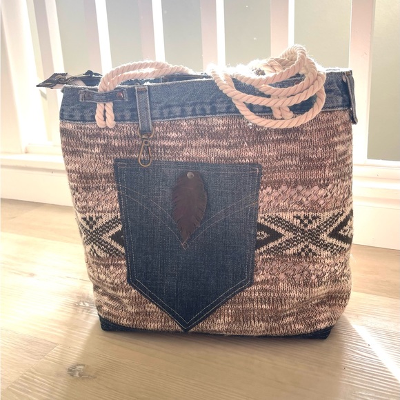 Denim & Knit Sweater-Upcycled Bag | Eco-Friendly, Handmade, One-of-a-Kind - Picture 9 of 16